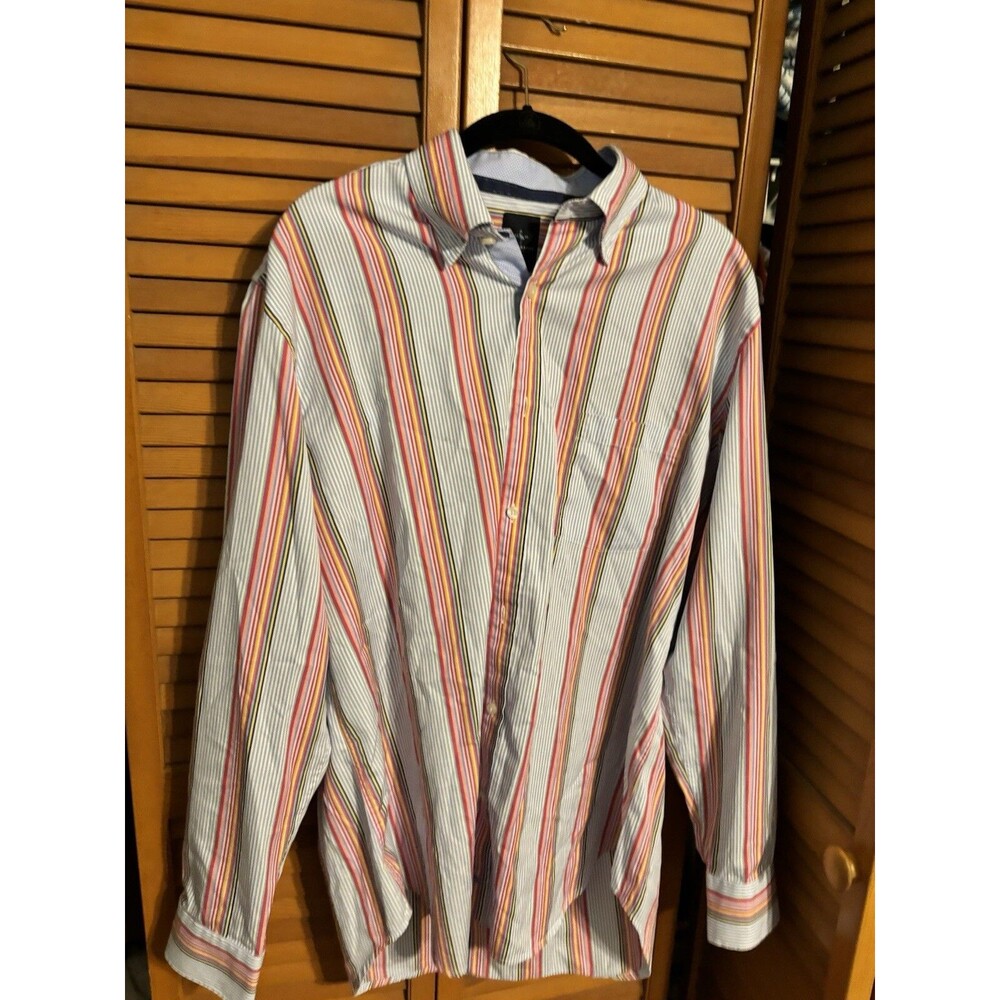 Tailorbyrd Collection Dress Shirt Mens Lg Long Sleeve Striped Classic Button Up